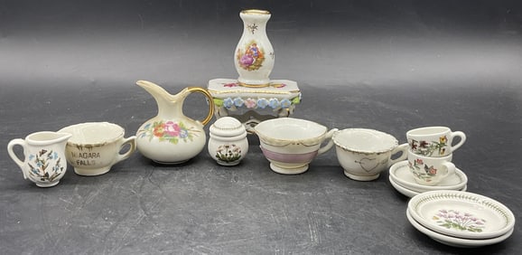 14 Vtg Porcelain Tea Party / Dollhouse Tableware