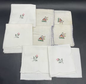 Lot 8 Vintage Embroidered Fabric Napkins