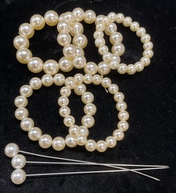 Lot 7 Faux Pearl Bracelets & Hat Pins