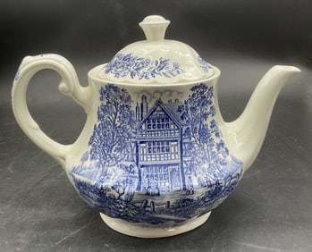 ROYAL ESSEX IRONSTONE Vintage Blue & White Teapot