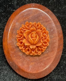 Vintage Wood & Red Flower Brooch
