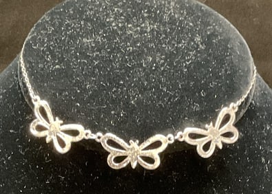 Vintage Silver Tn Butterfly Choker Necklace
