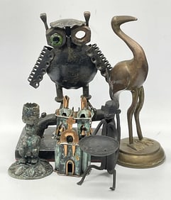 Lot 5 Vintage Metal Tabletop Figurals, Owl +