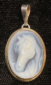 Vintage Sterling Silver Horse Cameo Pendant