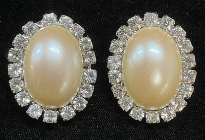 Vintage Faux Pearl & Crystal Earrings