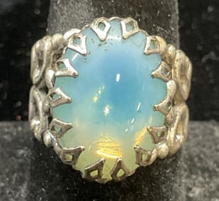 Vintage Silver Tone Faux Cabochon Ring