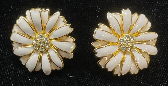 MMA Gold Tone Crystal Flower Earrings