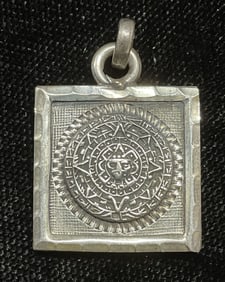 Vtg Sterling Silver Aztec Motif Pendant, Mexico