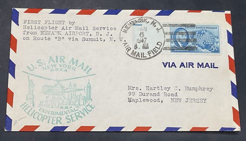 1st Flight Hlcpter Airmail Service Stamp Envp 1947
