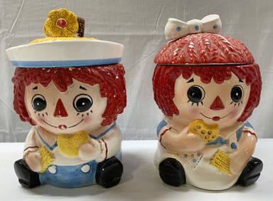 NAPCOWARE Raggedy Andy & Ann Cookie Jar JAPAN
