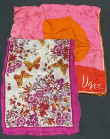 Lot 2 Vera Color Block Silk Scarf, Butterfly Scarf