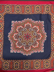 Vintage Red & Blue Floral Print Scarf