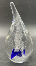 Artist Signed Art Glass Teardrop Paperweight