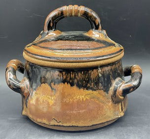 Artist Signed Vntg Handmade Pottery Casserole, Lid