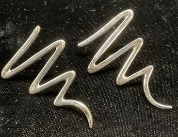 Vtg Sterling Silver Squiggle Earrings, Mexico