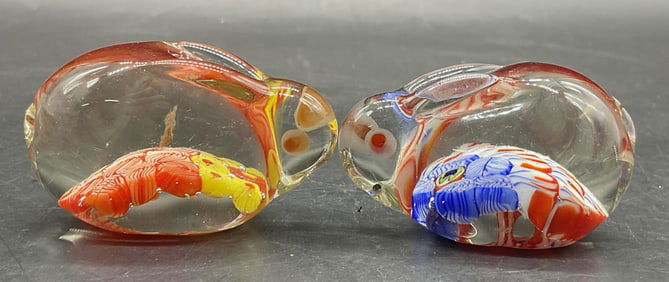 Lot 2 Murano Style Art Glass Rabbit Figurals