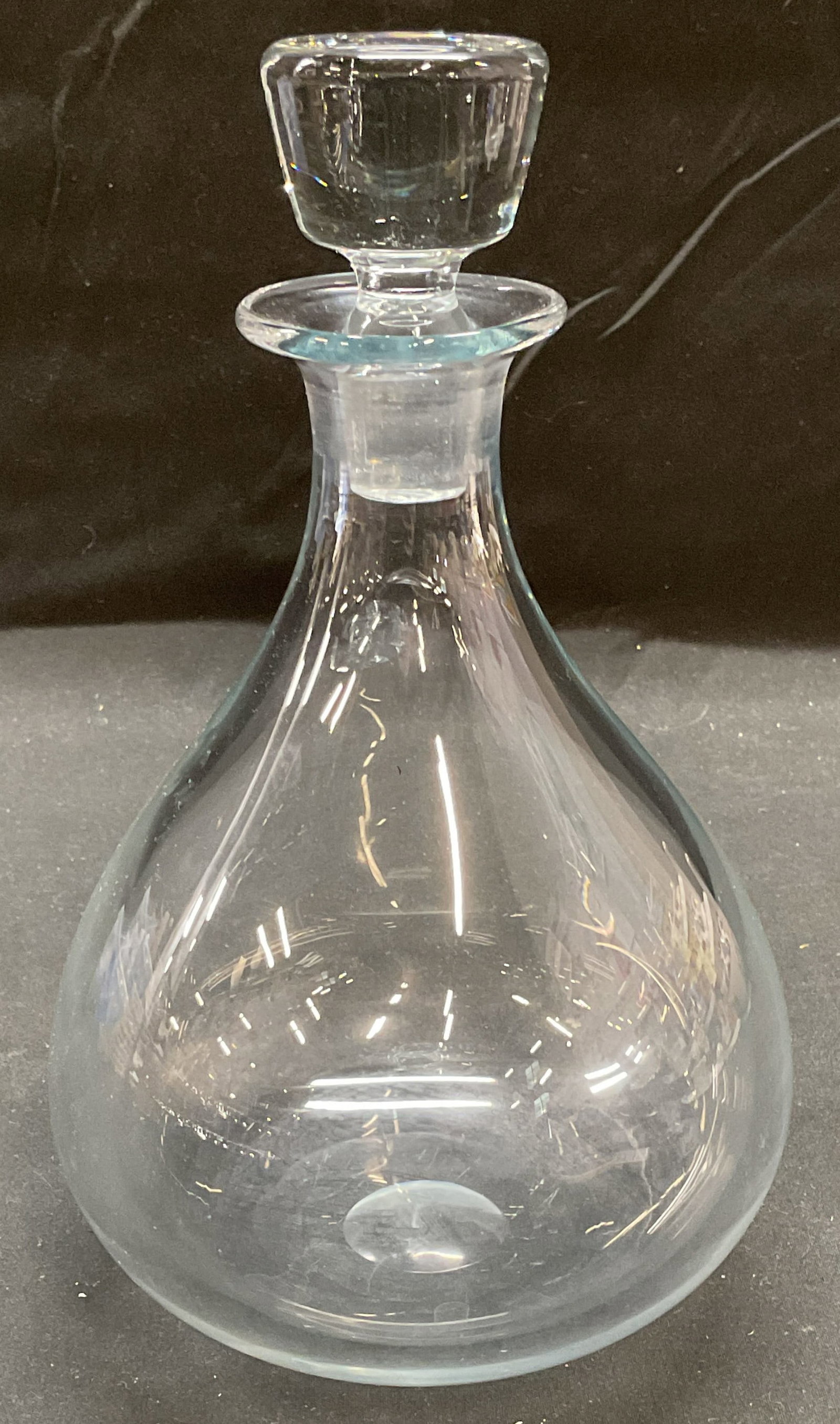 Crystal Drop Shaped Decanter: Crystal drop shaped decanter with stopper. Measures approx 5 x 7 inches excluding stopper. Some wear including scratching. Decanter, Crystal, decanter, Barware, bar accessories, homewares, home access