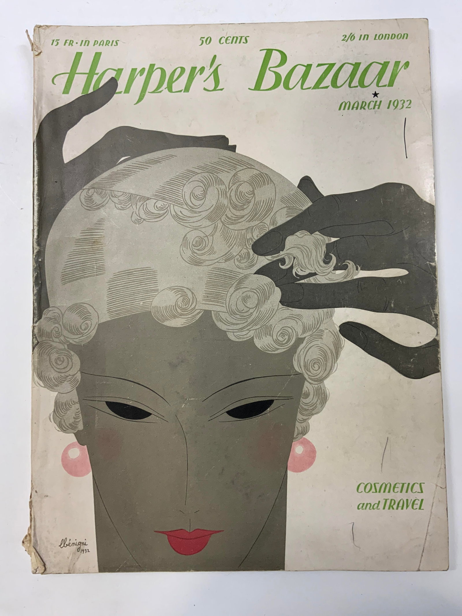 Harpers Bazaar Cosmetics & Fashion Ads. 1932: Harpers Bazaar Cosmetics & Fashion Ads. 1932 Magazine that has an illustration depicting a woman wearing fashionable clothes. Inside of magazine there are fashion & cosmetic advertisements with images