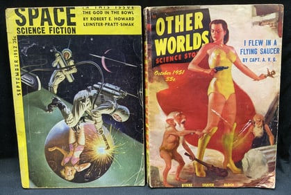 Lot 2 Vntg Pulp Science Fiction Magazines 1950s