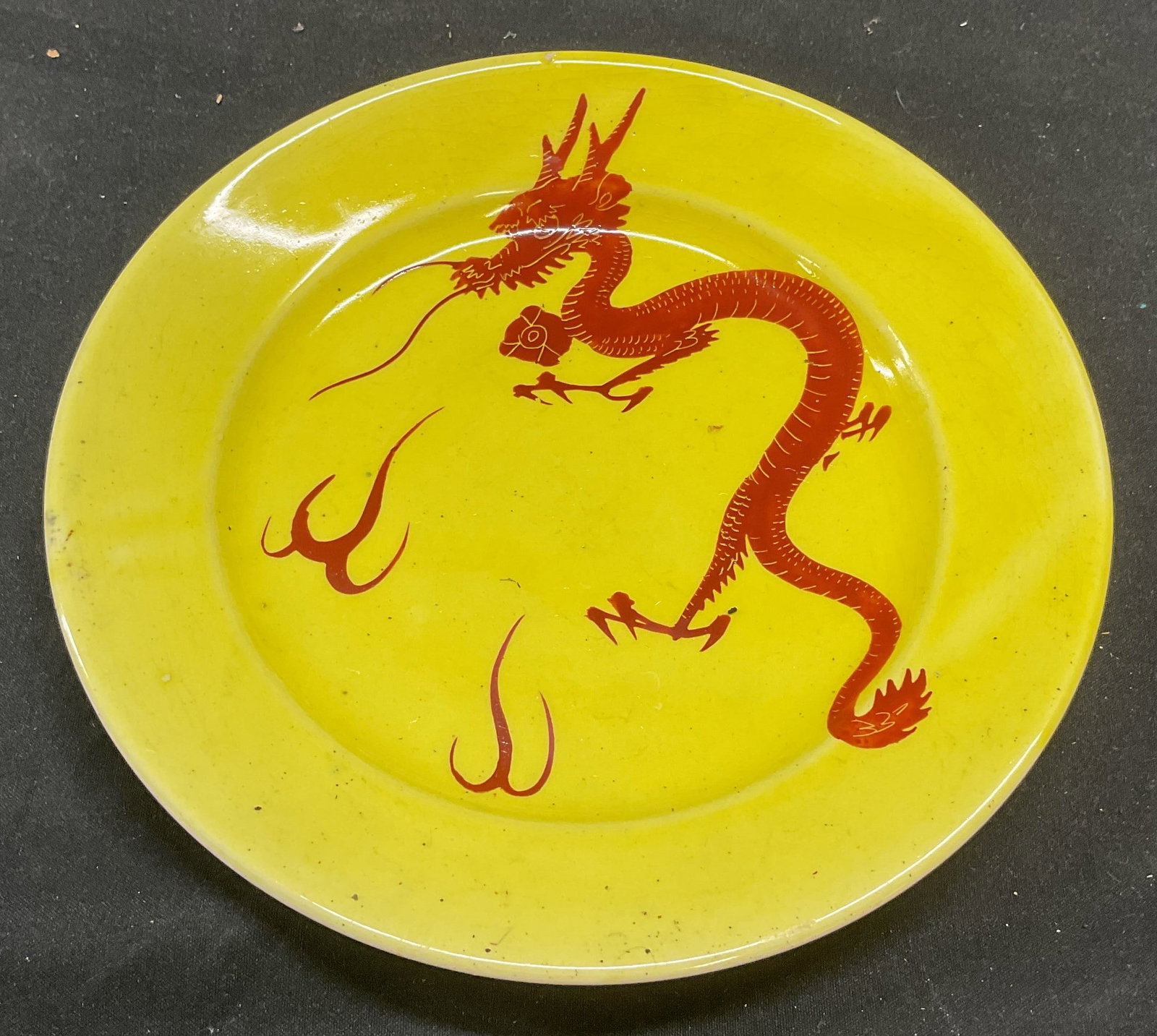 Vintage Yellow & Red Ceramic Dragon Plate (1 of 6)