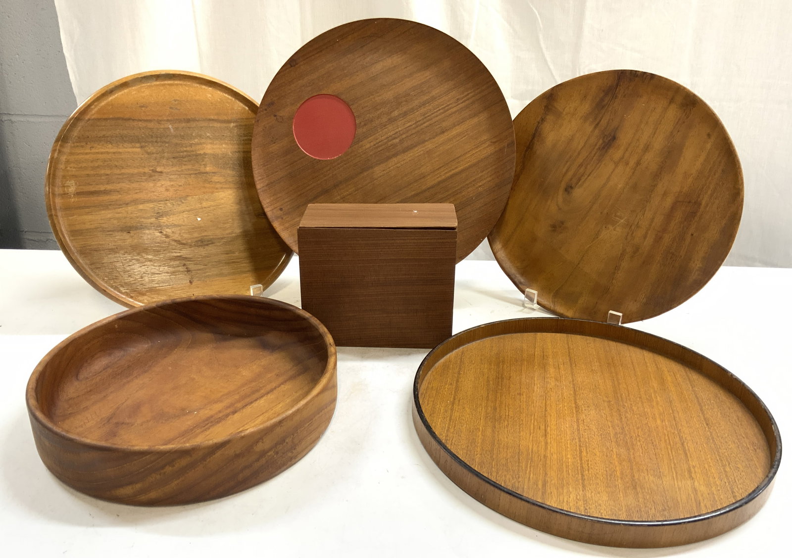 Lot 6 Wood & Veneer Serving Trays & Box (1 of 7)