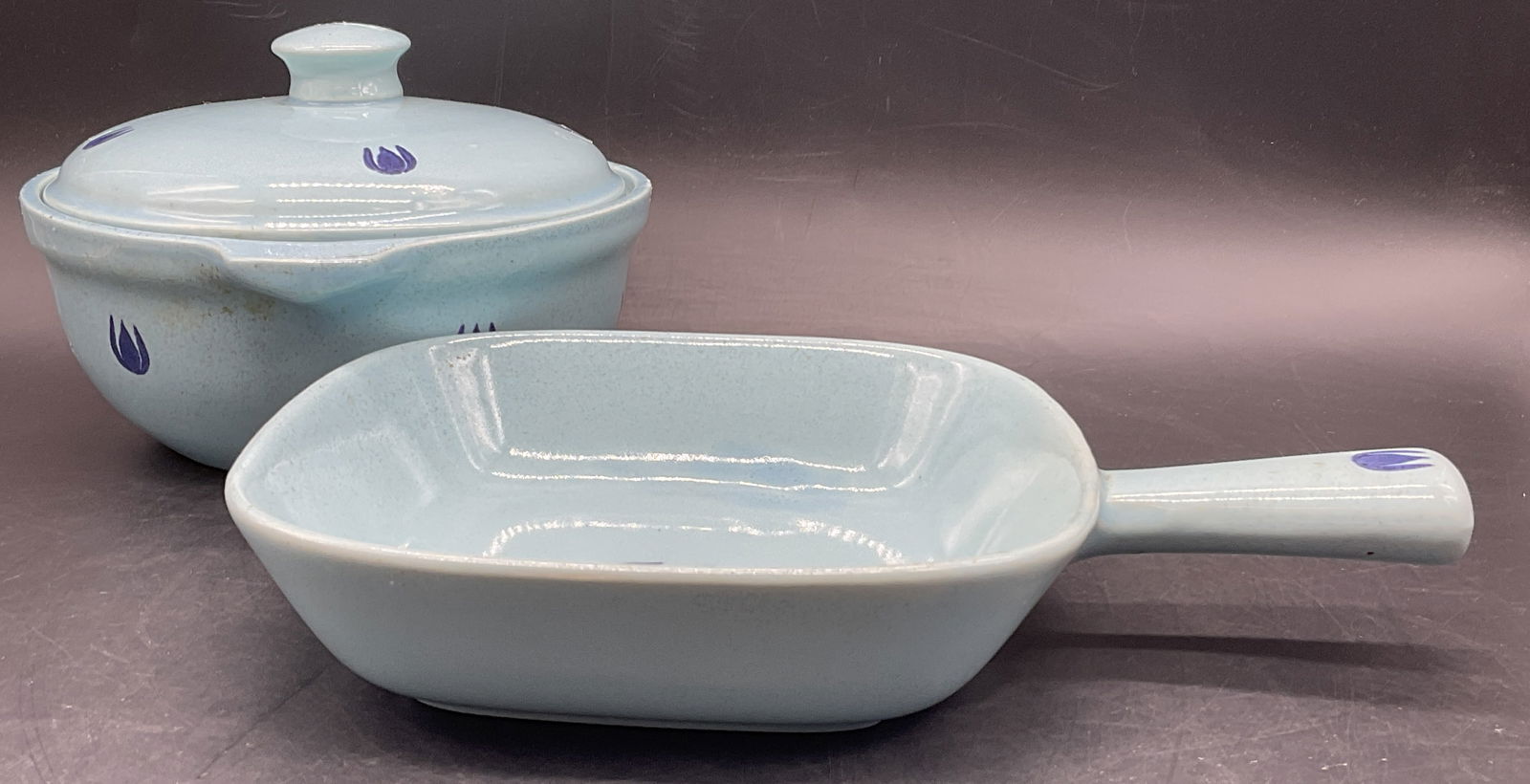 Set 2 Cronin Blue Tulip Vintage Cookware, Dish+ (1 of 9)