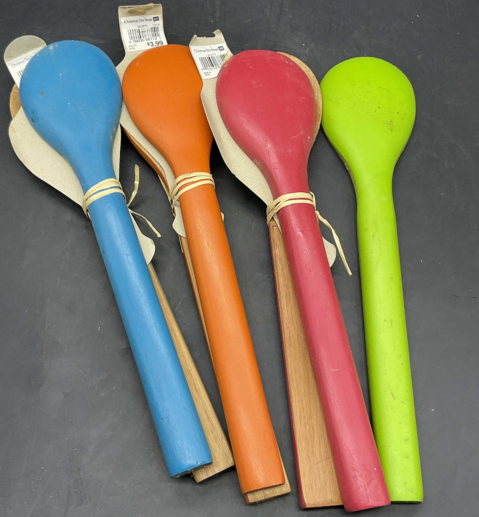 Group Lot NWT Colorful Bamboo Salad Servers: Group Lot of Colorful Bamboo Salad Servers. Original tags attached to the servers. The tags read BAMBOO SALAD SERVERS. Each pair is painted a colorful hue such as orange, blue, purple, and more on the