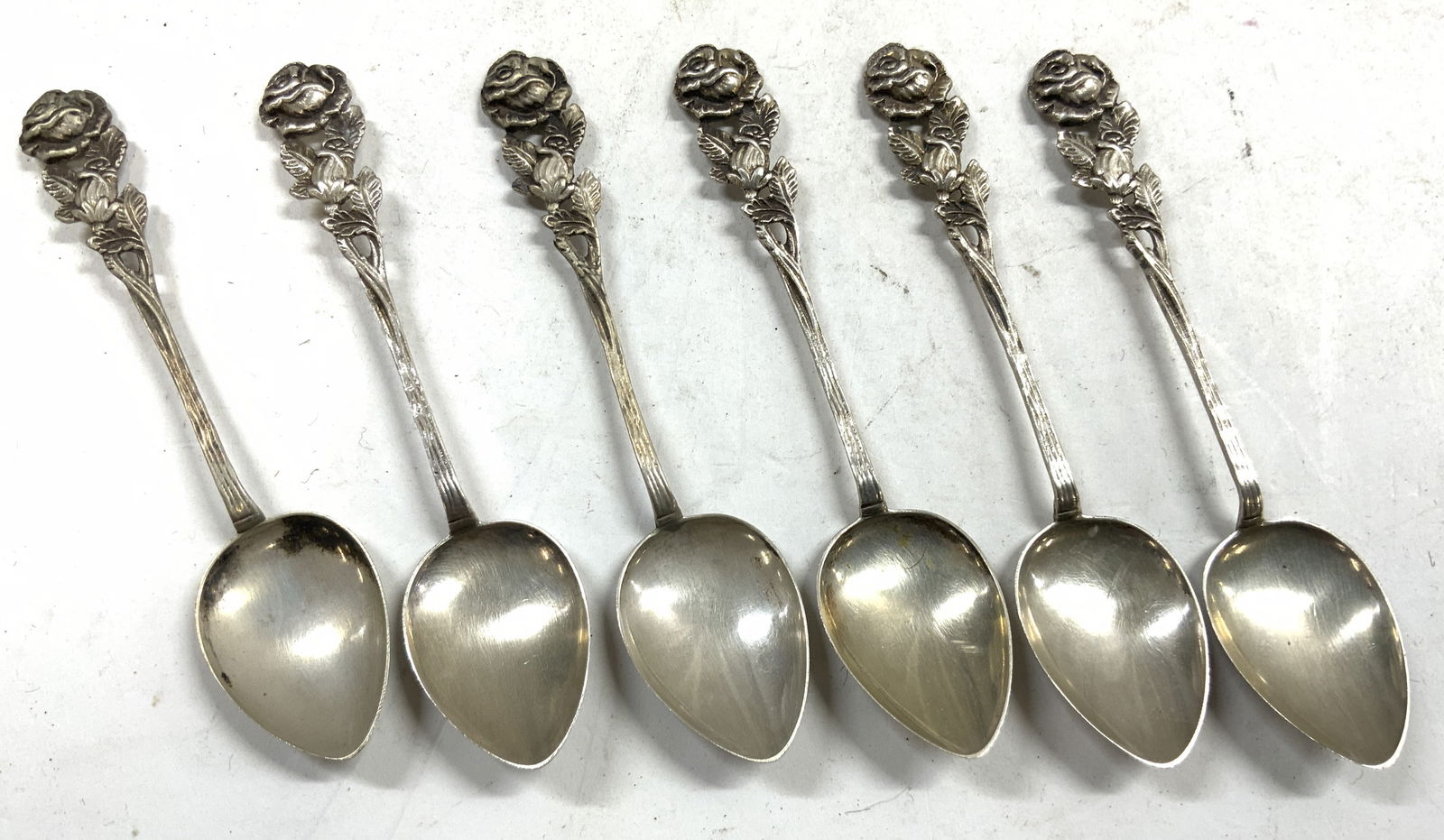 800 Silver Set 6 Hildesheimer Rose Teaspoons (1 of 6)