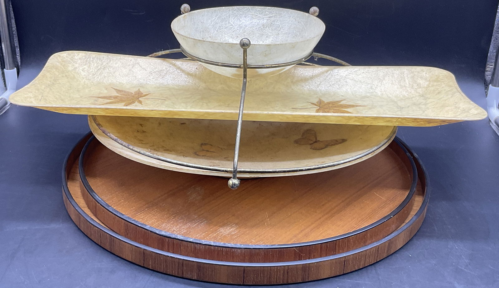 Lot 4 Vintage Serving Trays + Bowls, Wood + (1 of 10)