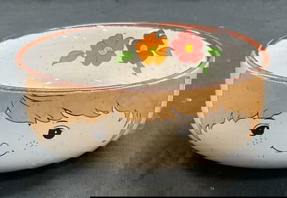 Vintage Ceramic Figural & Floral Bowl