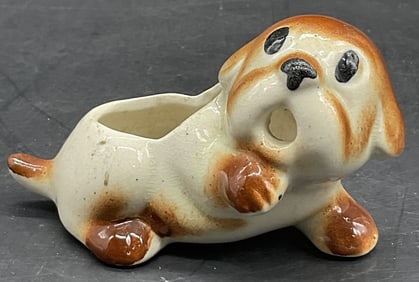 Vintage Hand Painted Ceramic Dog Figural Vessel