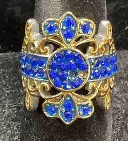 Silver Tone Blue Crystal Cocktail Ring