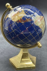 Costume Stone Globe W/ Brass Tn Metal Stand