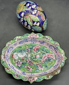 Vintage Cloisonne Egg & Enameled Trinket Dish