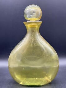 Vintage Yellow Glass Lidded Decanter