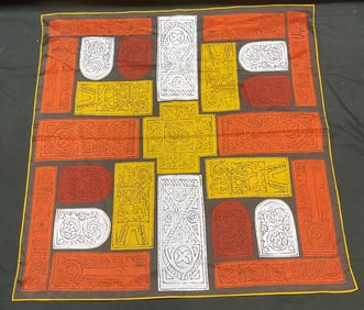 Vera Red & Orange Geometric Print Silk Scarf