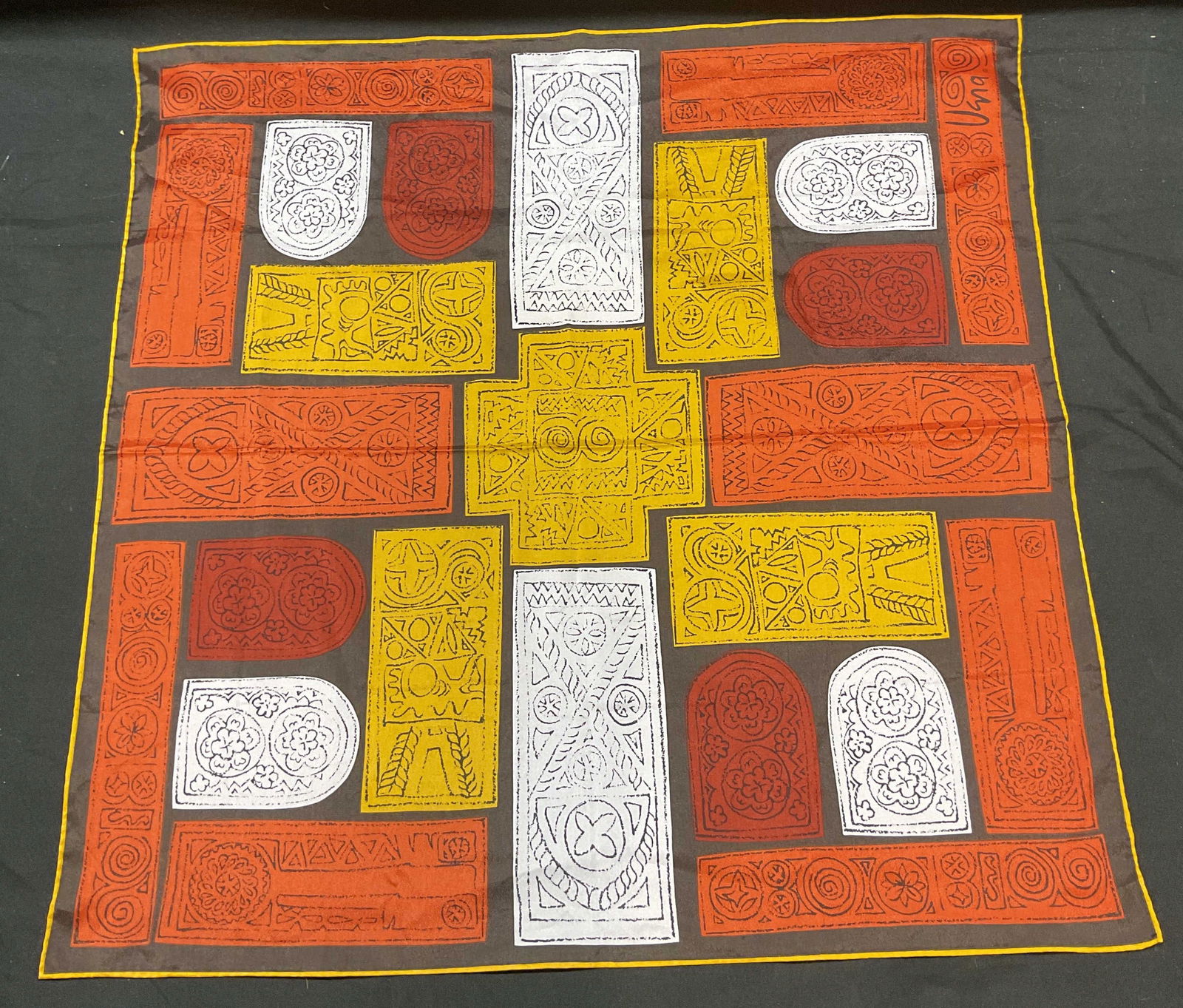 Vera Red & Orange Geometric Print Silk Scarf (1 of 6)