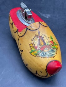 Vintage Wooden Dutch Shoe Tabletop Lighter