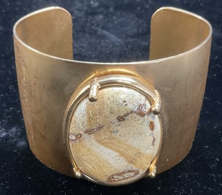 Chunky Gold Tone Jasper Cuff Bracelet