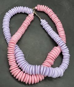 Lot 2 Vintage Pink & Purple Beaded Necklaces