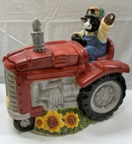 Vntg Mercuries Farmer Cow & Red Tractor Cookie Jar