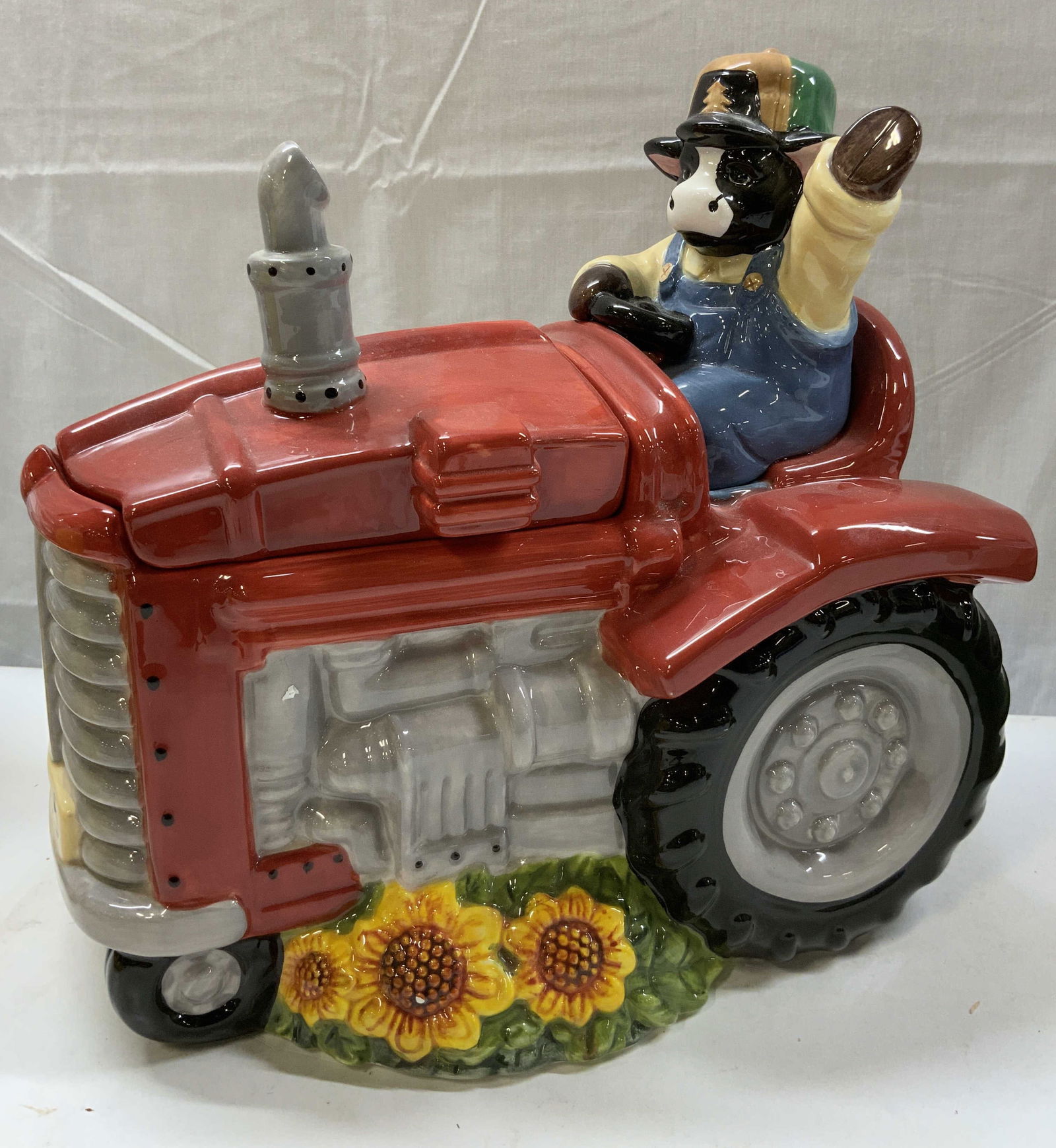 Vntg Mercuries Farmer Cow & Red Tractor Cookie Jar (1 of 9)