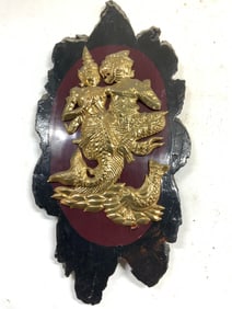 Vtg Asian Resin&Gilt Metal Deity Wall Hanging 13in