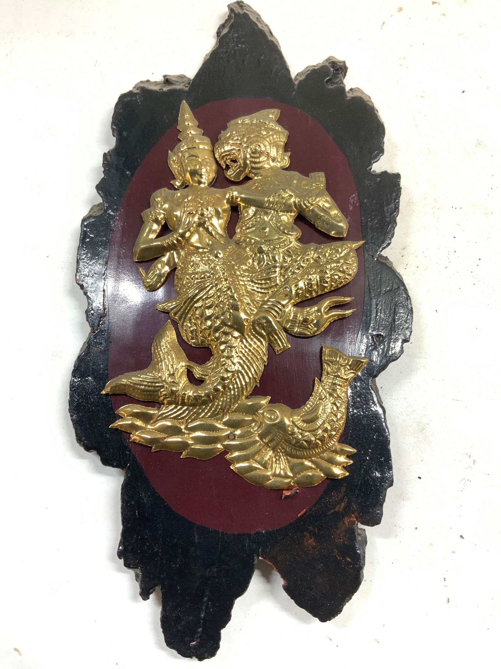Vtg Asian Resin&Gilt Metal Deity Wall Hanging 13in (1 of 6)