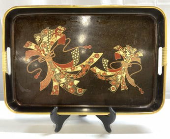 Vintage Japanese Lacquer Serv Tray W Handles