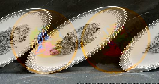 Pair EME Asian Figural Porcelain Plates, Spain