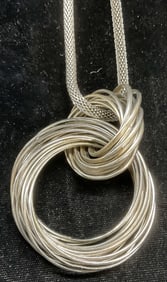 Signed Interlocking Circle Pendant Necklace