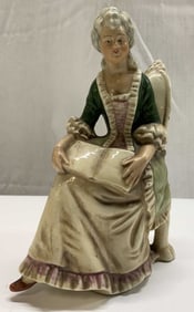 Vntg Porcelain 18th Century Woman Seated Figurine