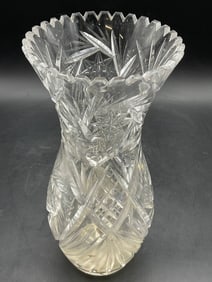 Vintage Cut Crystal Sawtooth Rim Vase