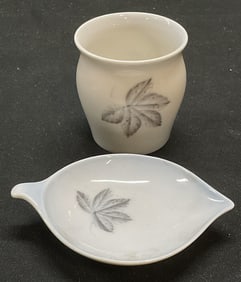 B & G Porcelain Leaf Dish & Vase, Denmark
